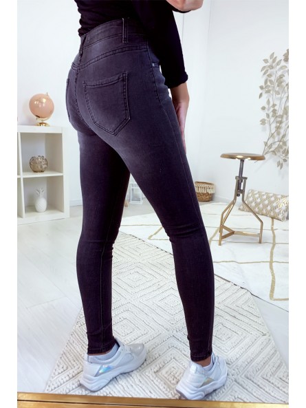 Jeans slim noir basic délavé et très extensible A1002 - 2