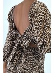 Robe moulante motif léopard avec fronce bonnet et dos nu - 7