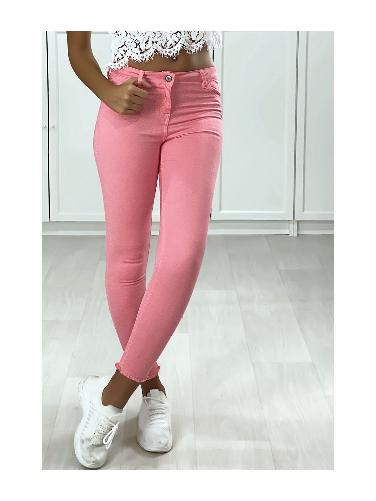 Jeans slim rose avec poches - 5