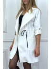 Manteau 3/4 blanc avec ceinture lacet à la taille avec poches - 4