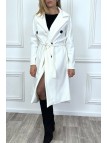 Long manteau croisé en blanc avec poches boutons et ceinture - 2