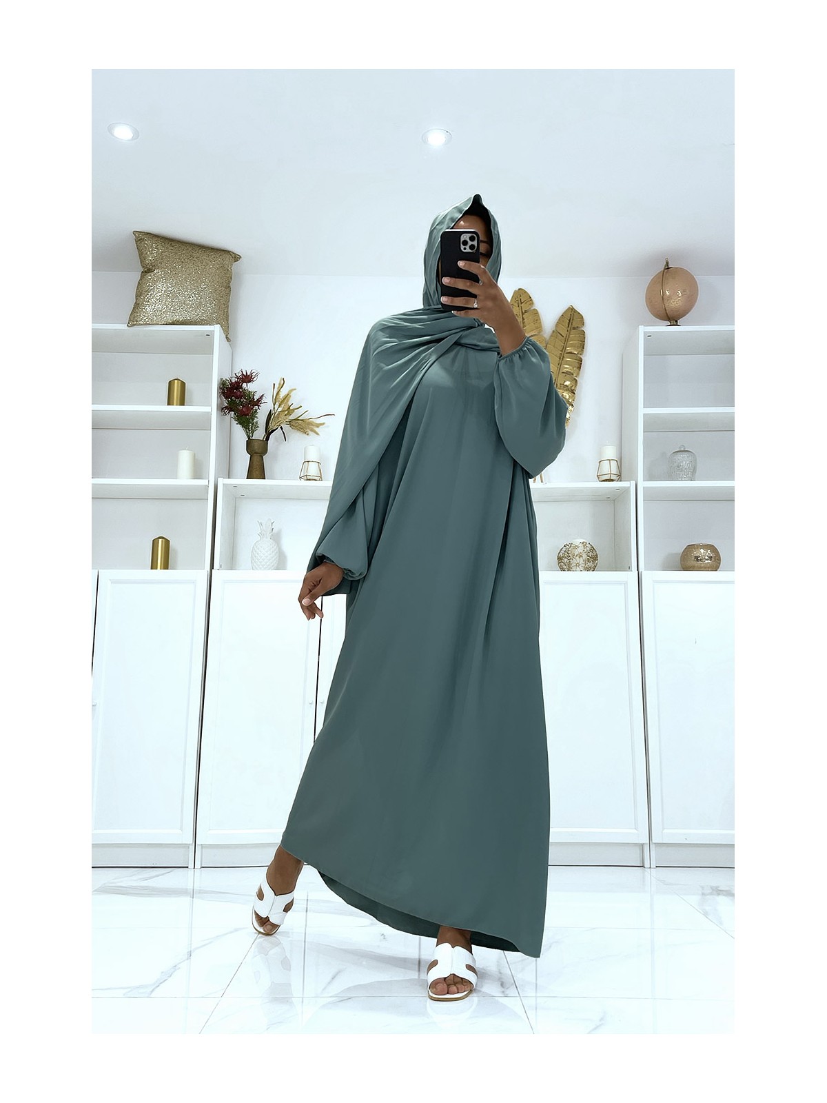 Abaya verte avec voile intégré pas chère couleur vitaminée - 4