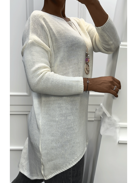 Robe pull blanc avec collier - 6