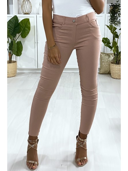 Pantalon slim rose en grande taille , basic avec poches avant et arrière - 3