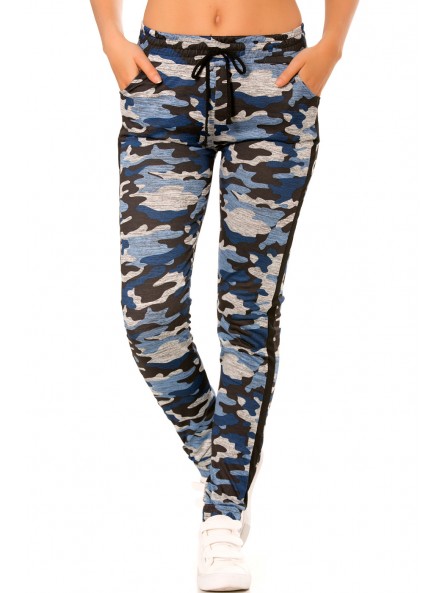 Pantalon jogging militaire bleu avec poches et bandes noires. Enleg 9-104A. - 1