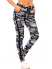 Pantalon jogging militaire bleu avec poches et bandes noires. Enleg 9-104A. - 3