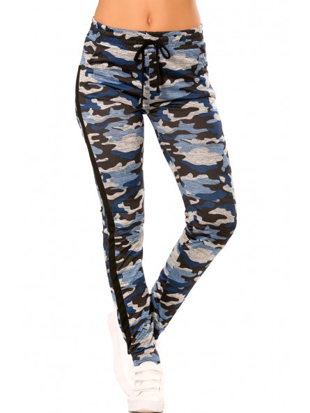 Pantalon jogging militaire bleu avec poches et bandes noires. Enleg 9-104A. - 5