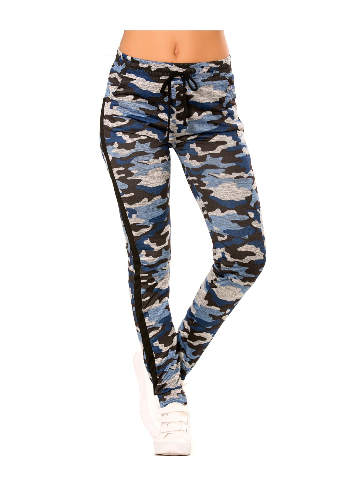Pantalon jogging militaire bleu avec poches et bandes noires. Enleg 9-104A. - 5
