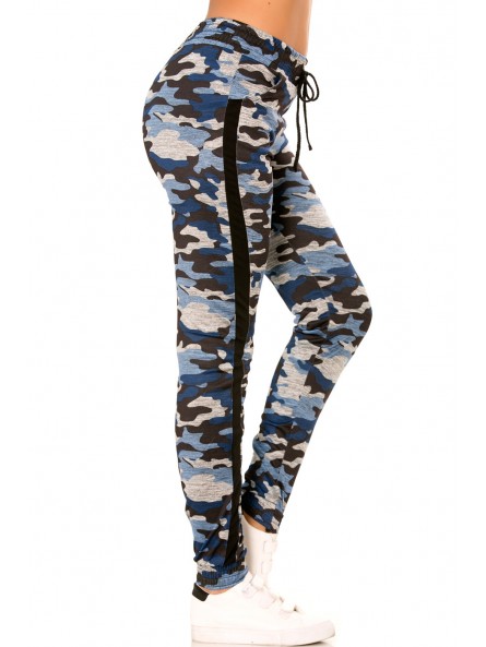Pantalon jogging militaire bleu avec poches et bandes noires. Enleg 9-104A. - 8