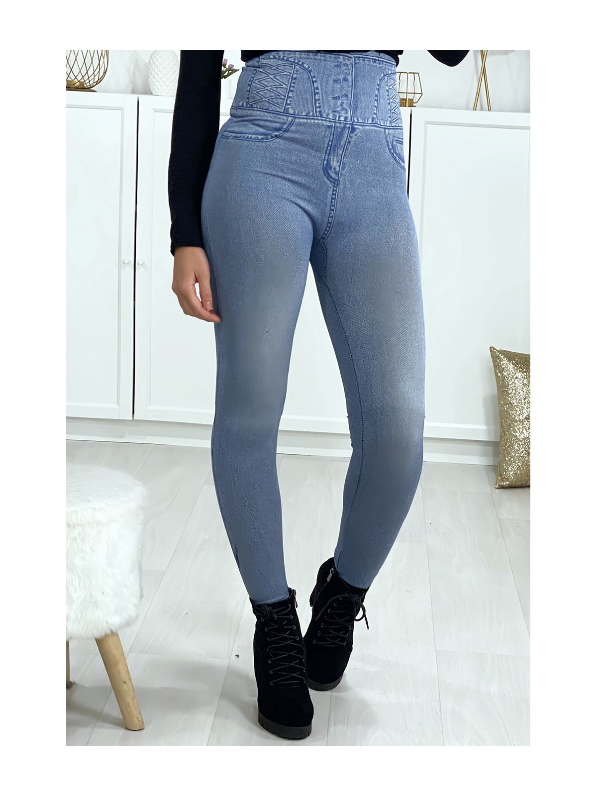 Leggings minceur taille haute effet jeans - 4