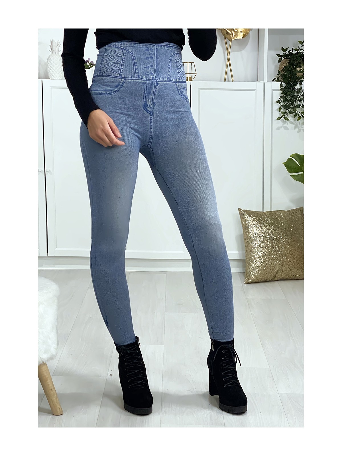 Leggings minceur taille haute effet jeans - 5