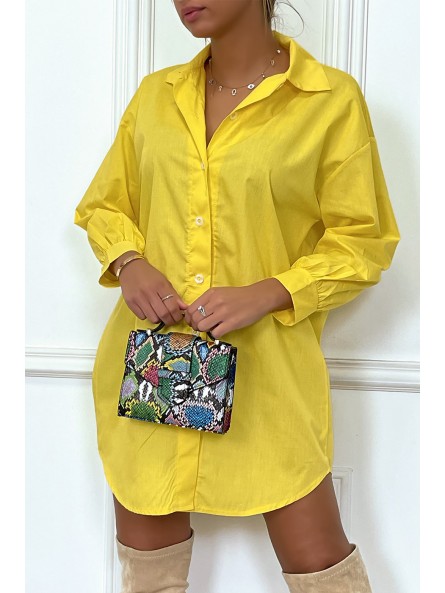 Robe chemise jaune asymétrique en coton - 3