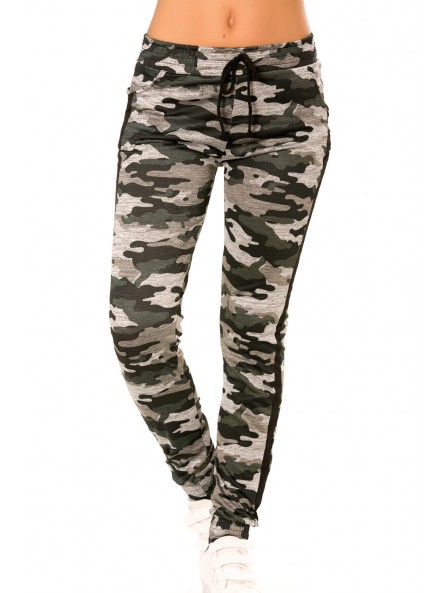 Pantalon jogging militaire gris avec poches et bandes noires. Enleg 9-104A. - 1