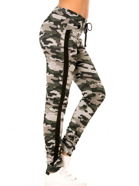 Pantalon jogging militaire gris avec poches et bandes noires. Enleg 9-104A. - 7
