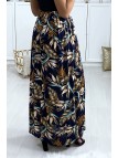 Longue jupe motif feuille marine et camel - 5