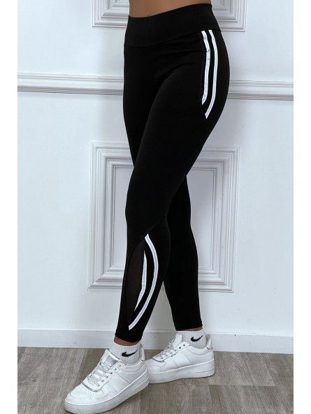 Legging fitness noir avec bandes blanches - 7