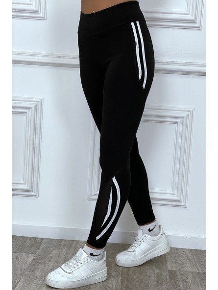 Legging fitness noir avec bandes blanches - 8