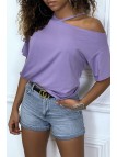 Tee-shirt lila avec epaule denudé - 7