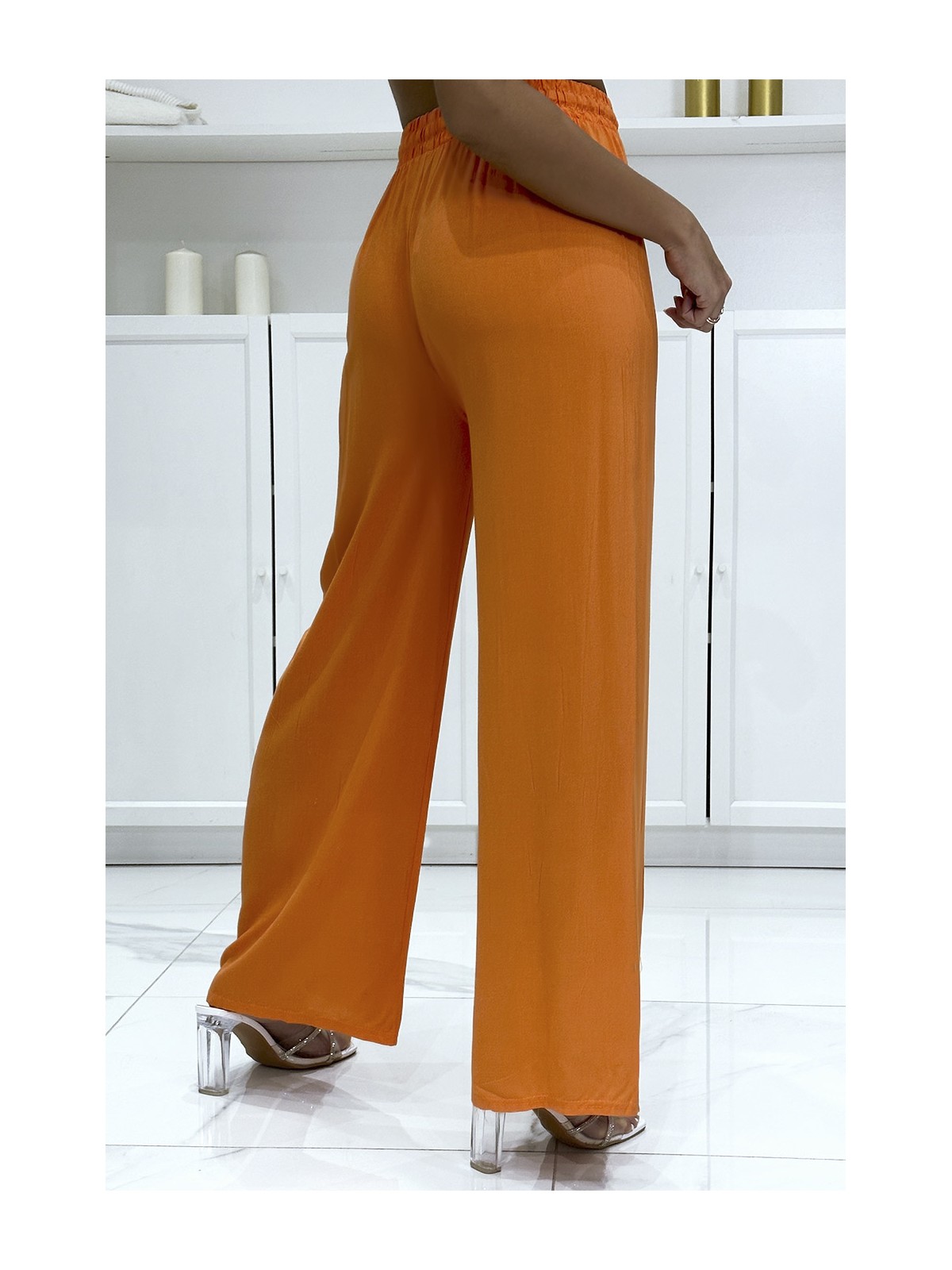 Pantalon palazzo orange en coton uni - 1