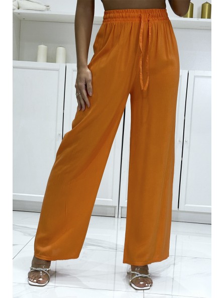 Pantalon palazzo orange en coton uni - 3