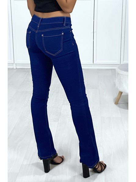 Jeans bleu brute patte d'eph avec 5 poches - 4