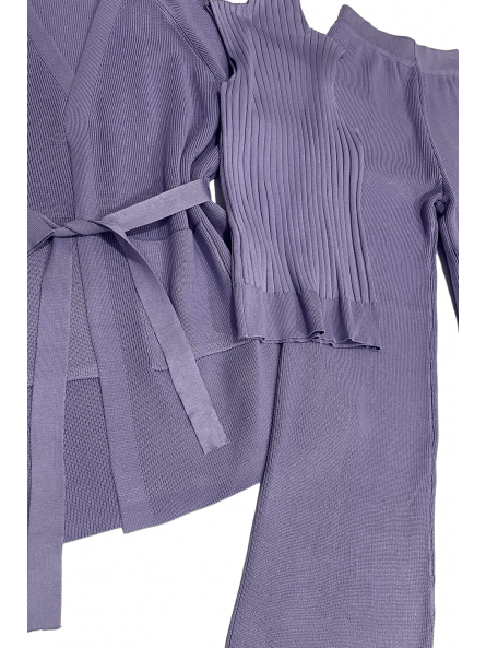 Ensemble 3 pièces gilet débardeur et pantalon palazzo violet - 7