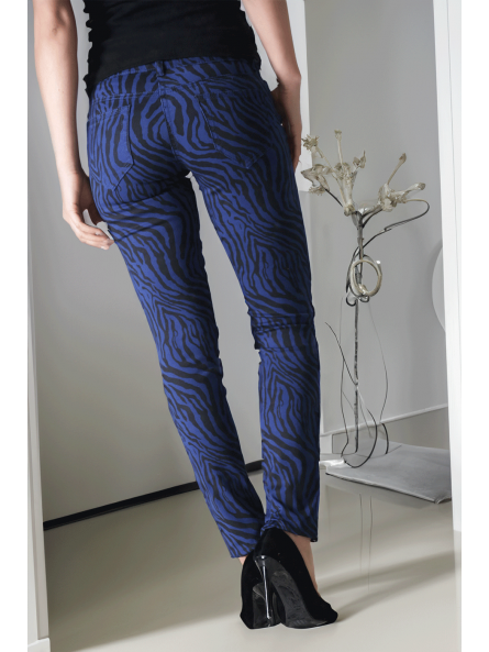 Pantalon Jeans bleu nuit extensible avec poche et motif noir S1317I - 3