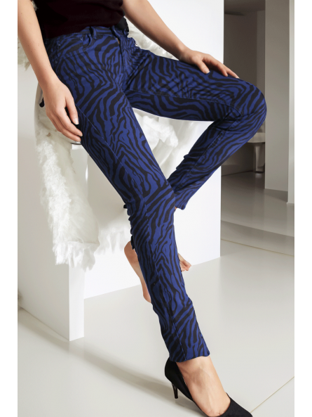 Pantalon Jeans bleu nuit extensible avec poche et motif noir S1317I - 4