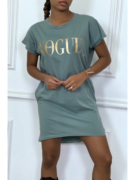 Robe T-shirt "Vogue" vert d'eau à poches - 3