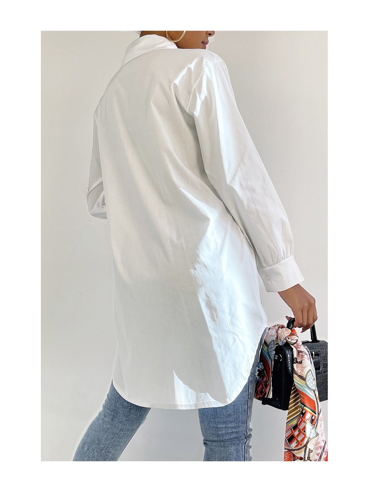 Longue chemise blanche très tendance en coton - 3
