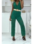 Combinaison pantalon vert en dentelle doublé vendu sans la ceinture  - 5