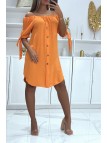 Tunique longue orange col bardot avec jolies noeuds sur les demis manches - 2