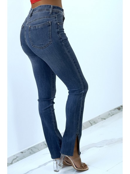 Pantalon jeans bleu délavé avec fente sur les côtés - 2