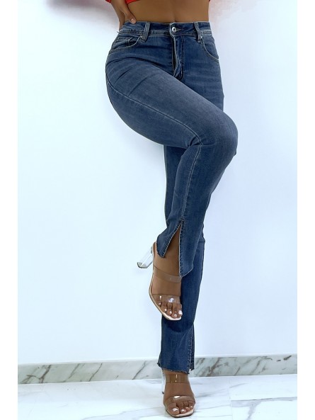 Pantalon jeans bleu délavé avec fente sur les côtés - 6