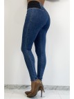 Pantalon jeans bleu taille haute avec élastique à la taille - 3