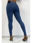 Pantalon jeans bleu taille haute avec élastique à la taille - 4