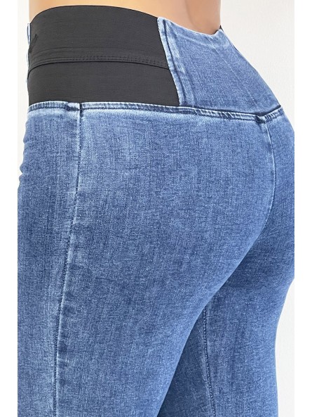 Pantalon jeans bleu taille haute avec élastique à la taille - 5