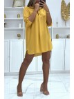 Robe tunique moutarde col chemise manches revers - 2