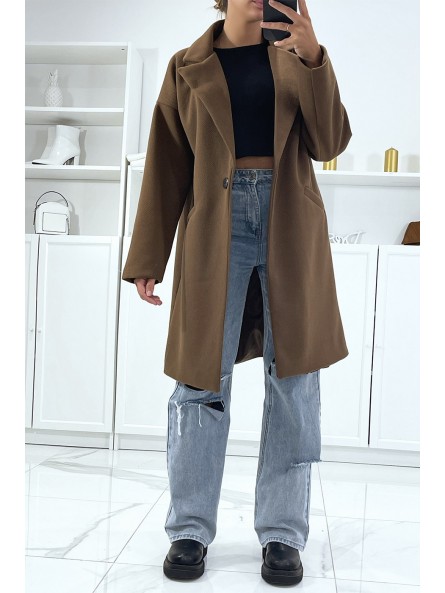 Long manteau marron avec une très belle matière doublé avec poches  - 4