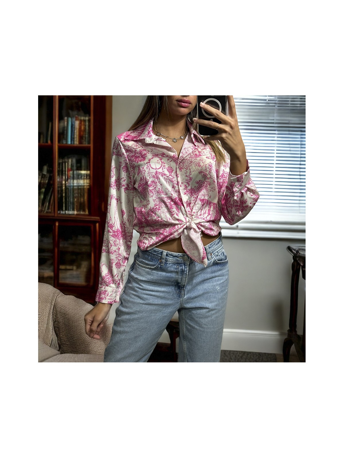 Chemise rose et blanc à motif imprimé inspi - 2