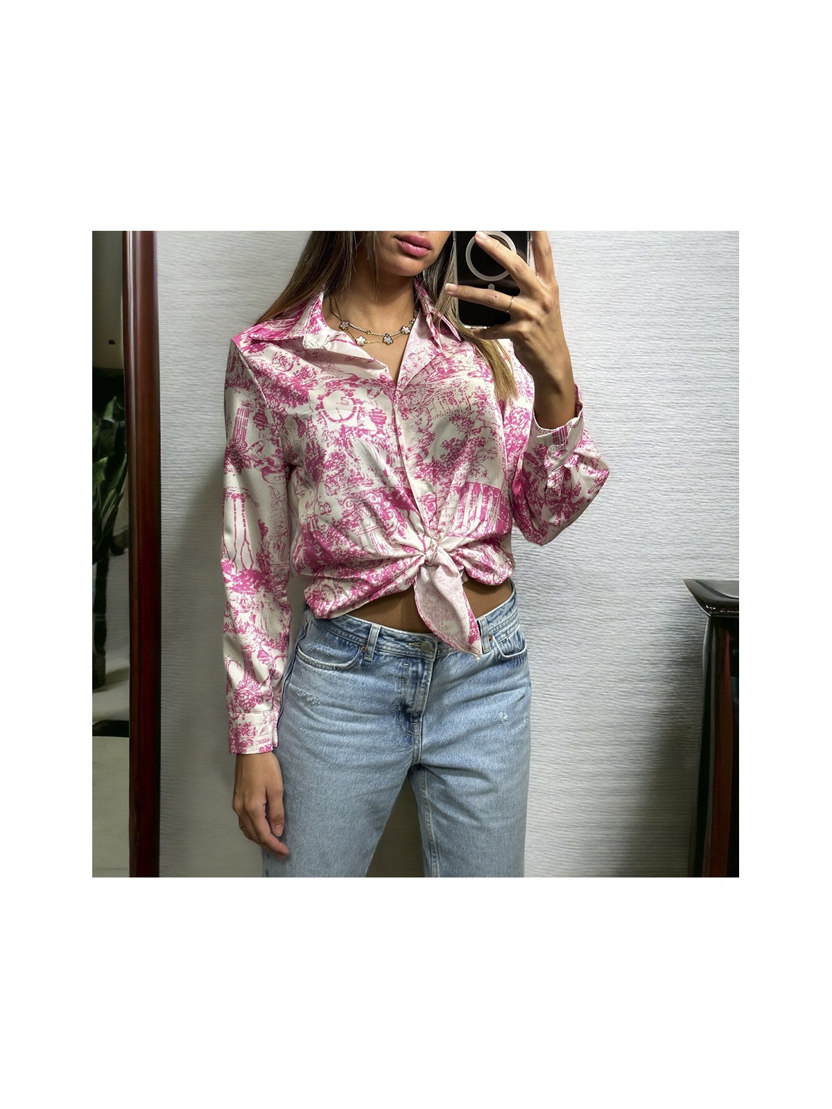 Chemise rose et blanc à motif imprimé inspi - 3
