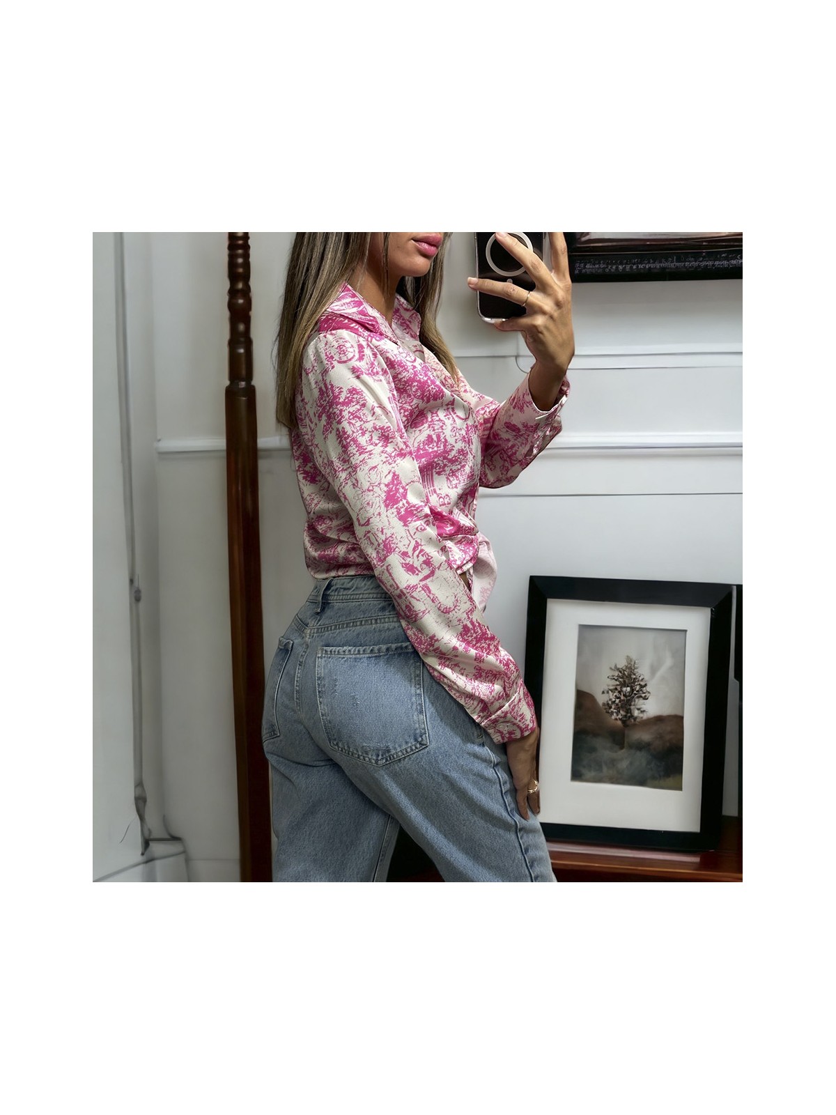 Chemise rose et blanc à motif imprimé inspi - 4