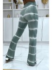 Pantalon moulant vert d'eau patte d'éléphant effet tye and die bicolore élastique à la taille  - 3