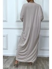 Abaya beige à encolure de strass et manches longues - 9