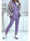Ensemble violet 3 pièces jogging chaud et confortable et sur chemise oversize hyper tendance - 1