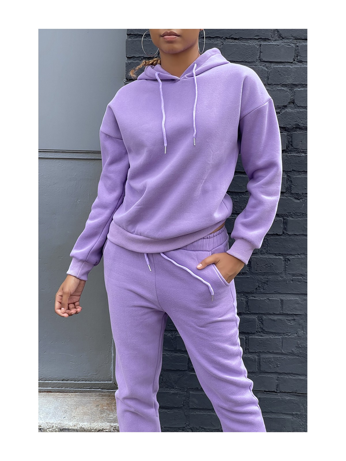 Ensemble violet 3 pièces jogging chaud et confortable et sur chemise oversize hyper tendance - 3