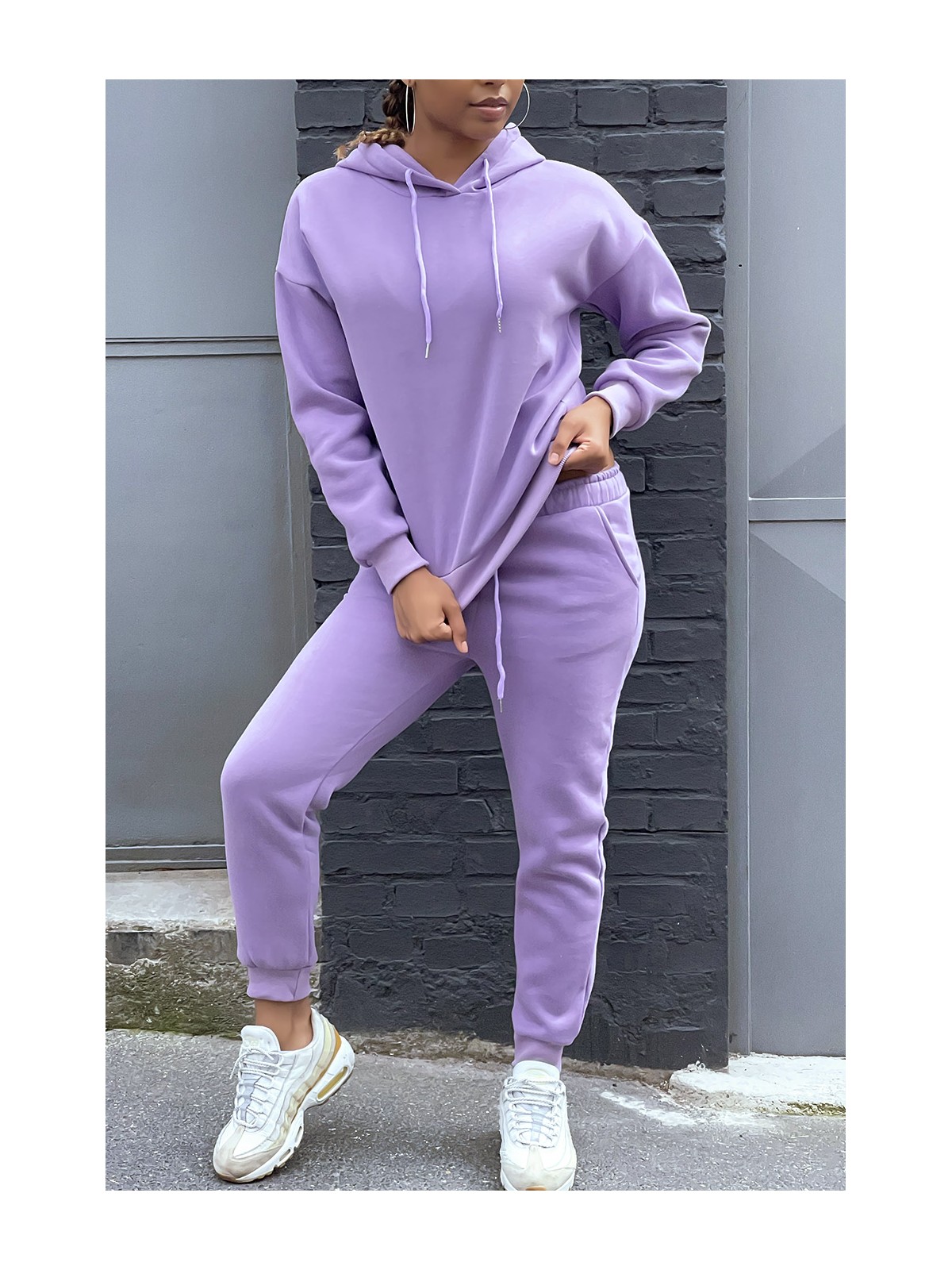 Ensemble violet 3 pièces jogging chaud et confortable et sur chemise oversize hyper tendance - 4