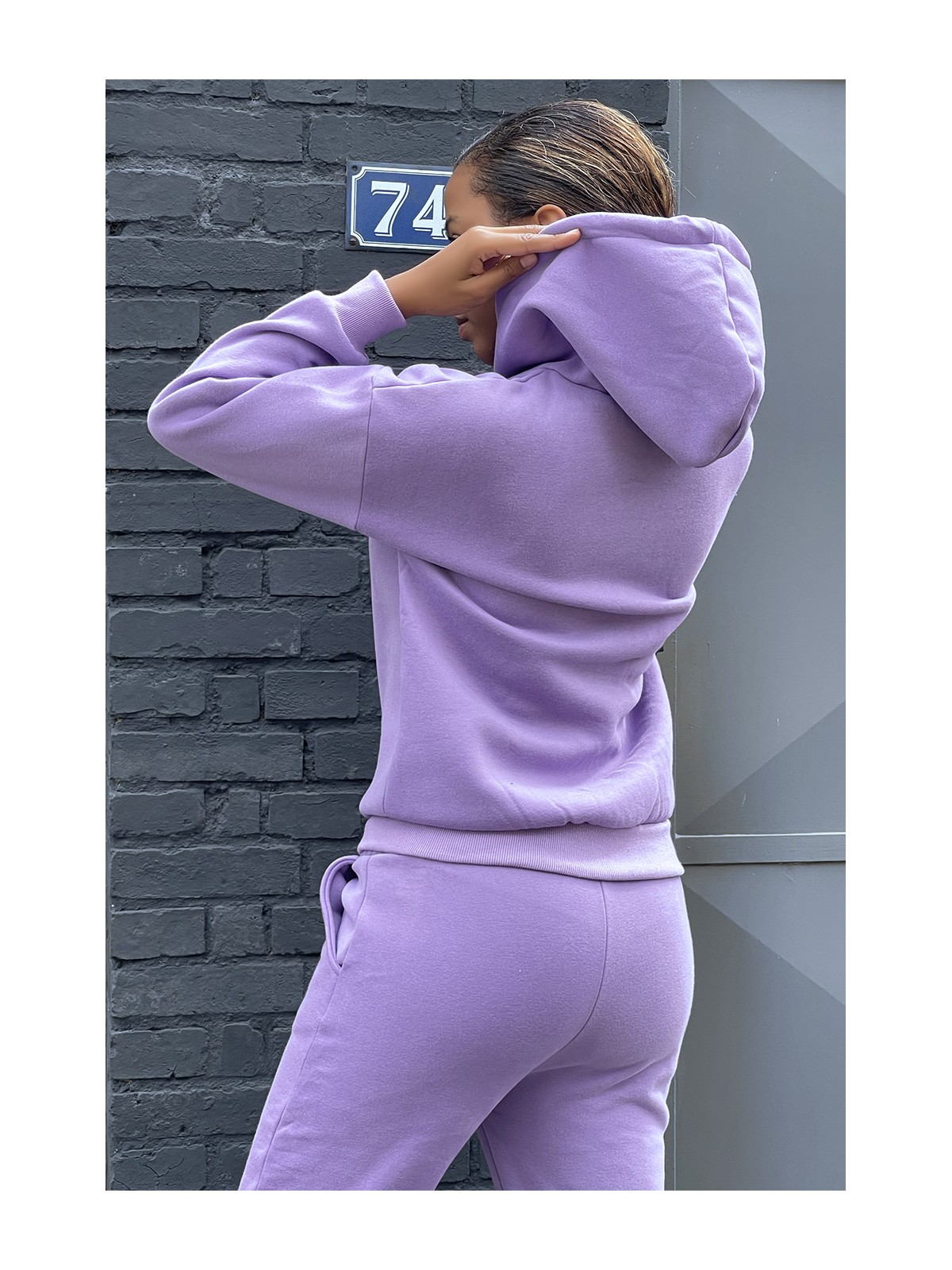 Ensemble violet 3 pièces jogging chaud et confortable et sur chemise oversize hyper tendance - 5