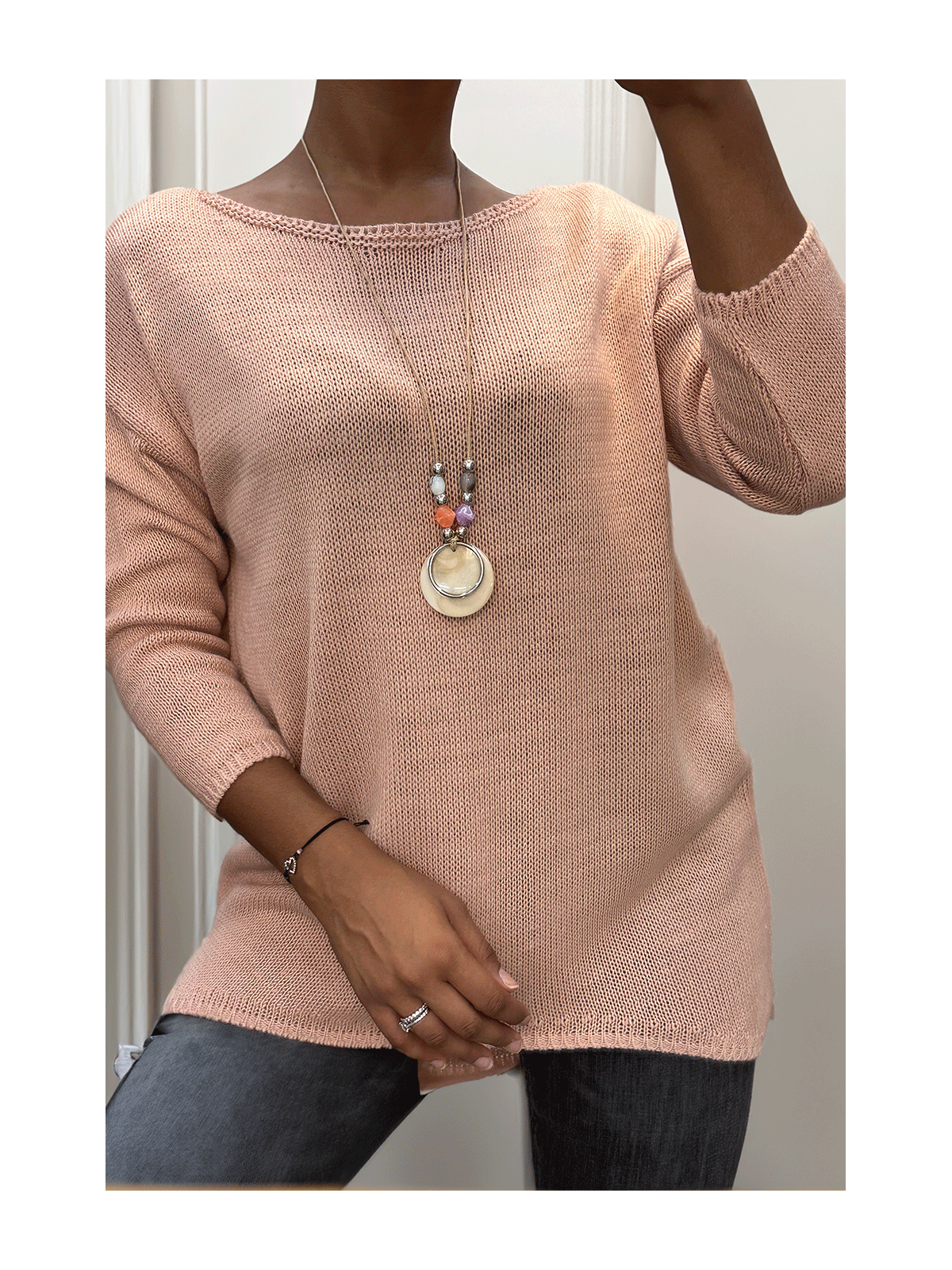 Robe pull rose avec collier - 2
