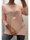 Robe pull rose avec collier - 2